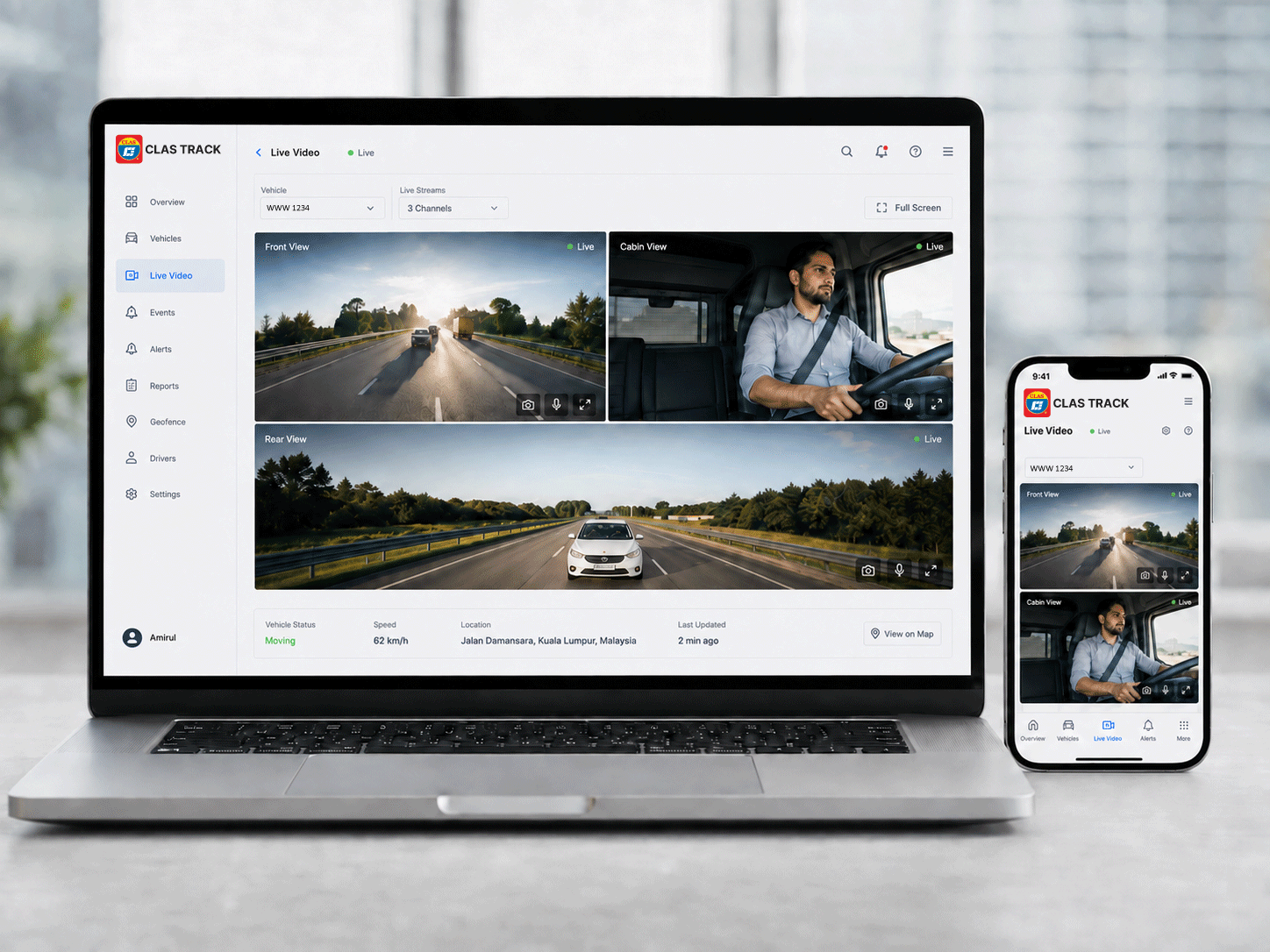 CLAS Track live video monitoring interface