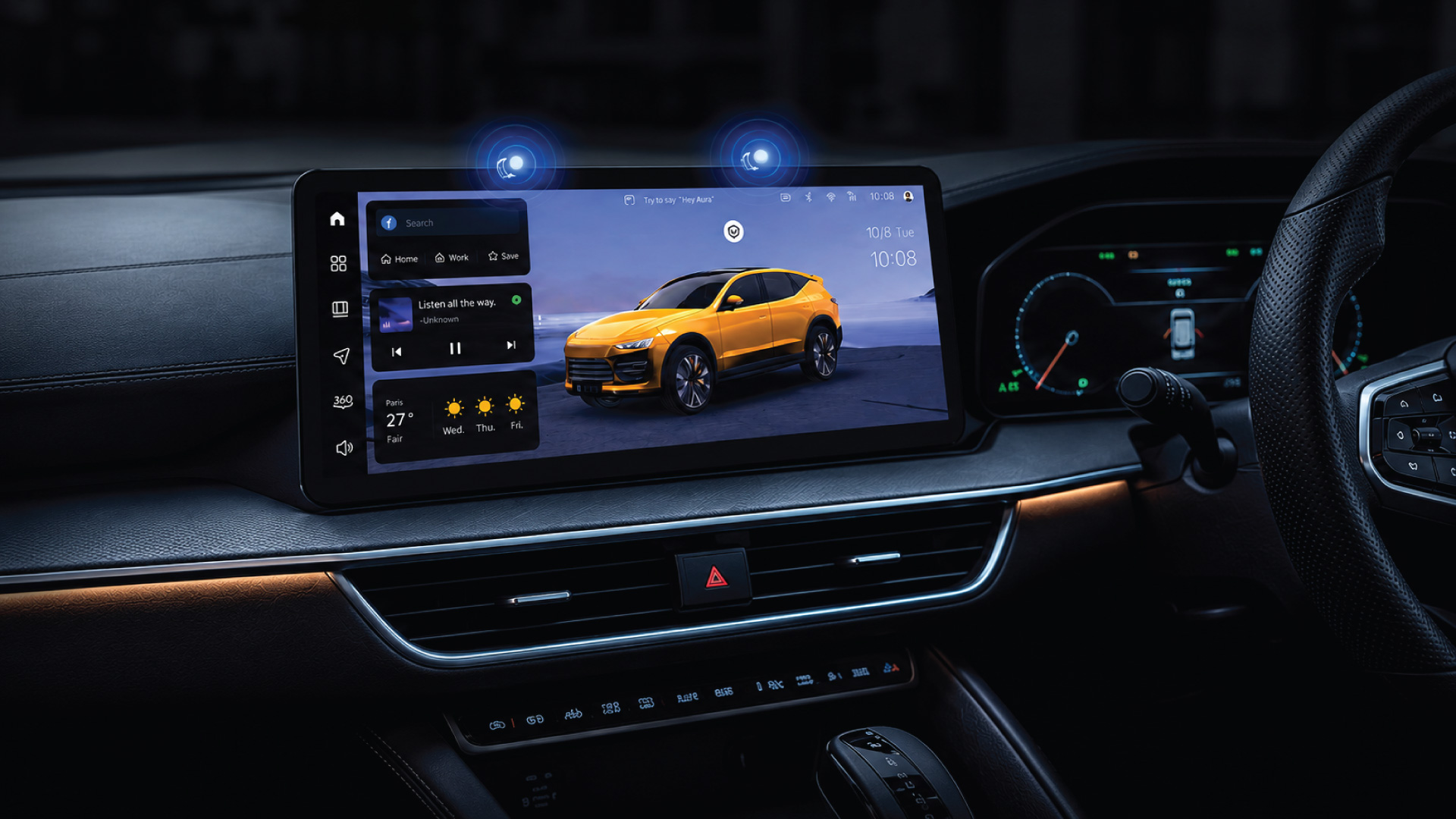 AuraAI X100 installed in a vehicle dashboard